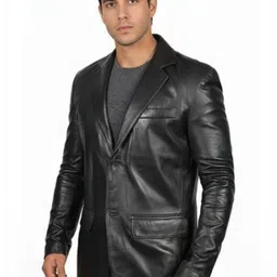 Ranujapir Men Lapel Collar Solid Lightweight Leather Jacket-picture-38