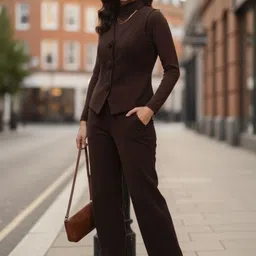 MARC LOUIS V-Neck Buttoned Waistcoat & High-Waisted Trousers Co-Ord Set image 4