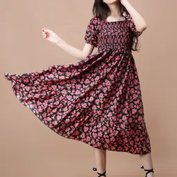 starword PTVIZE Girls Printed Puff Sleeve Fit and Flare Dress-picture-27
