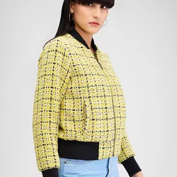SPYKAR Women Geometric Checked Bomber Jacket image 3