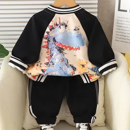 INCLUD Boys Cotton Solid Varsity Jacket With Printed T-Shirt & Joggers Set image 1