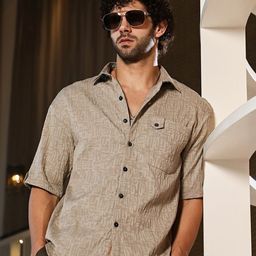 Campus Sutra Men Classic Oversized Fit Spread Collar Textured Casual Shirt-picture-40