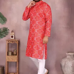 ROOP MISHREE Men Printed Regular Pure Cotton Kurta with Churidar image 3