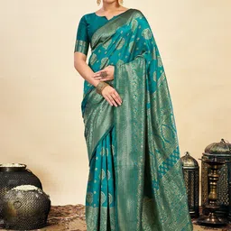KALINI Ethnic Motifs Zari Silk Blend Banarasi Saree image 5