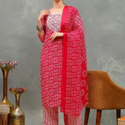 Meena Bazaar Ethnic Motifs Printed Round Neck Thread Work Kurta With Trousers & Dupatta-image-2
