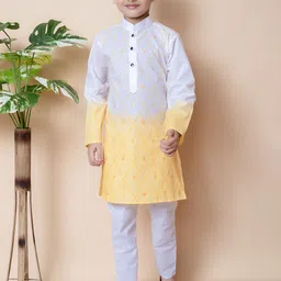 Cae Boys Geometric Embroidered Mandarin Collar Pure Cotton Kurta With Pyjamas-picture-17