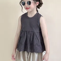 LULU & SKY Girls Sleeveless Cotton Schiffli Peplum Top image 2