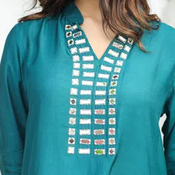 JISORA Embroidered V-Neck Top With Palazzos Co-Ords image 3