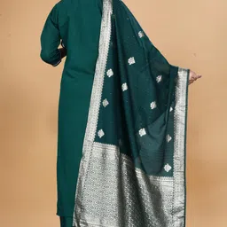 FVD Women Embroidered Regular Chanderi Silk Top with Trousers & With Dupatta image 2