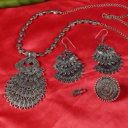 Anouk Silver-Plated Oxidised Peacock Jewellery set-image-11
