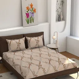 Florida Matrix Peach-Coloured Floral 180 TC Fitted Super King Bedsheet Set-1.98mx1.82m image 4