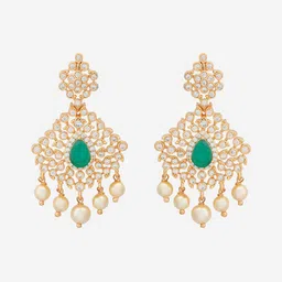 Kushal's Fashion Jewellery Gold-Plated Classic Cubic Zirconia Studded Drop Earrings image 2