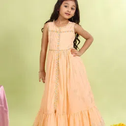 MASTARANG Girls Embroidered Georgette Maxi Dress-picture-31