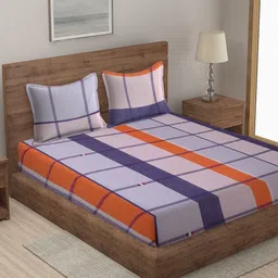 Myntra Elegant Homes Purple & Orange Checked 300 TC King Bedsheet Set 2.50 x 2.20 m-image-87