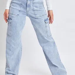 NUCOUTHS Women Jean Regular Fit High-Rise Stretchable Cargo Jeans image 1