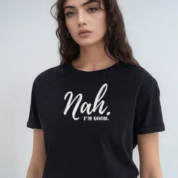 LAUREN ADAMS Women Typography Printed Round Neck Pure Cotton T-shirt-image-5