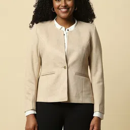 Allen Solly Woman Beige Open Front Solid Formal Jacket-picture-10