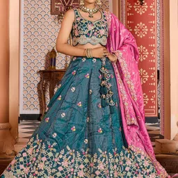 panchhi Embellished Sequinned Semi-Stitched Lehenga & Unstitched Blouse With Dupatta image 3