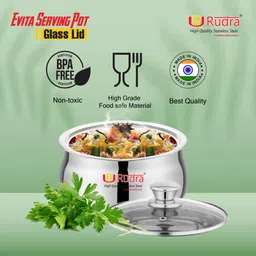 rudra ss Evita Serving Casserole Set|Toughened Glass Lid|PUF Insulated Hot Box|Roti Box Serve Casserole image 4