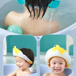 ar jouiet mansion Baby Dino Shower Cap For Hair Wash with Adjustable Silicon Strap for Baby Kids image 2