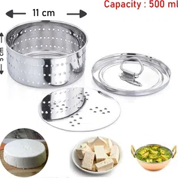 missippi Stainless Steel Round Shape Indian Paneer/Tofu Press Mould Maker Collapsible Strainer image 3