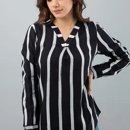 bhawanaprint Casual Regular Sleeves Striped Women Black Top-picture-13