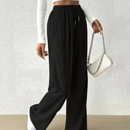dockstreet Women Solid Black Track Pants image 5