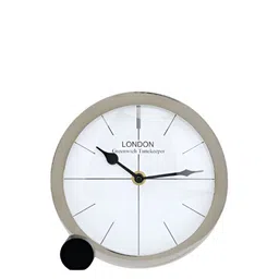Decor de Maison Silver Toned & White Round Contemporary Table Clock image 2