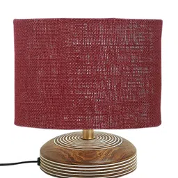 Devansh Maroon Wooden Traditional Cylindrical Shaped Table Lamp image 5