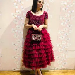 metronaut Women Tiered Maroon Maxi/Full Length Dress-picture-20