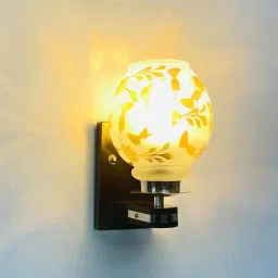 foziq White & Gold E27 holder Wood & Glass Uplight Wall Scone image 1