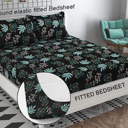 striking fab Polycotton Double Fitted (Elastic) 180 TC Floral Bedsheet-picture-48