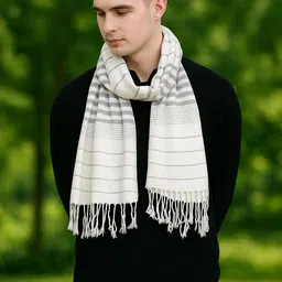 fwc fill with colours Striped Viscose Men White Stole, Scarf, Fancy Scarf image 3