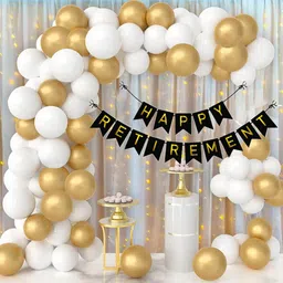 kapoor stores Solid Retirement Party Decorations with Banner for Women & Men, Gold and White Balloon-picture-13