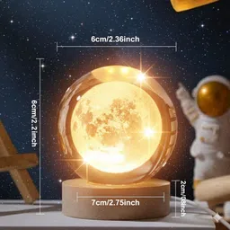 cokart 3D Crystal Ball Night Lamp With Woodern Base SolarSystem CrystalBall Night Light Night Lamp image 5