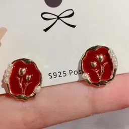 SZN Gold Plated Artificial Beaded Circular Shape Studs image 2