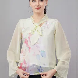 Avaasa Buy Shruthi Floral Print Tie-Up Neck Bell Sleeve Georgette Top-image-2