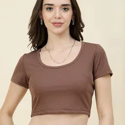 aayu Women Ribbed Round Neck Fitted Crop Top-picture-15