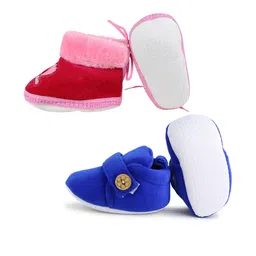 NESKA MODA 6 To 12 Months Set Of 2 Velvet I Love Mom and Dad Print & Button Design Booties image 2
