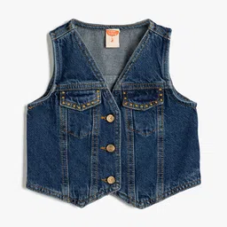 Koton Girls Washed Crop Denim Jacket with Embroidered-image-28