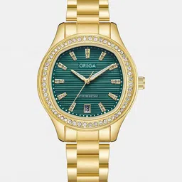 ORSGA Women Dial & Stainless Steel Bracelet Style Straps Analogue Watch 9963L-OPALINE-GOLD-GREEN-picture-24