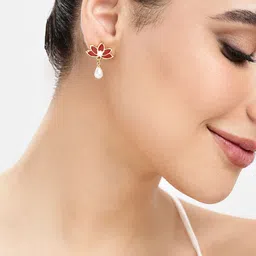 Estele Gold-Plated Floral Drop Earrings image 4