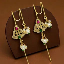 FEMMIBELLA Gold-Plated Artificial Stones Studded & Beaded Teardrop Shaped Ear Cuffs-picture-24