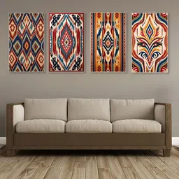 nestroots Navy Blue & Brown 4 Piece Tribal Pattern Canvas Painting Wall Art-image-4