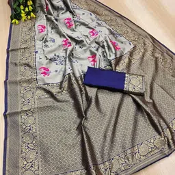 you shop we ship Ethnic Motifs Woven Design Zari Saree With Blouse image 2