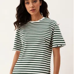 mack jonney VIMAL JONNEY Women Striped Drop-Shoulder Sleeves Monochrome Pockets T-shirt-picture-16