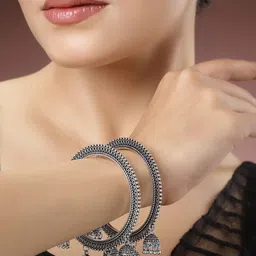 Anouk Set Of 2 German Silver Oxidized Kada Bangles image 5
