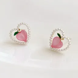 FIMBUL Gold-Plated Enamel Pearls Studded Heart Shaped Studs image 3