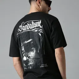 LEWEL Men Graphic Printed Round Neck Short Sleeves Oversized T-shirt image 2