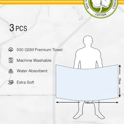 Aura Peach-Coloured & Blue 3 Striped Cotton 400 GSM Bath Towel image 4